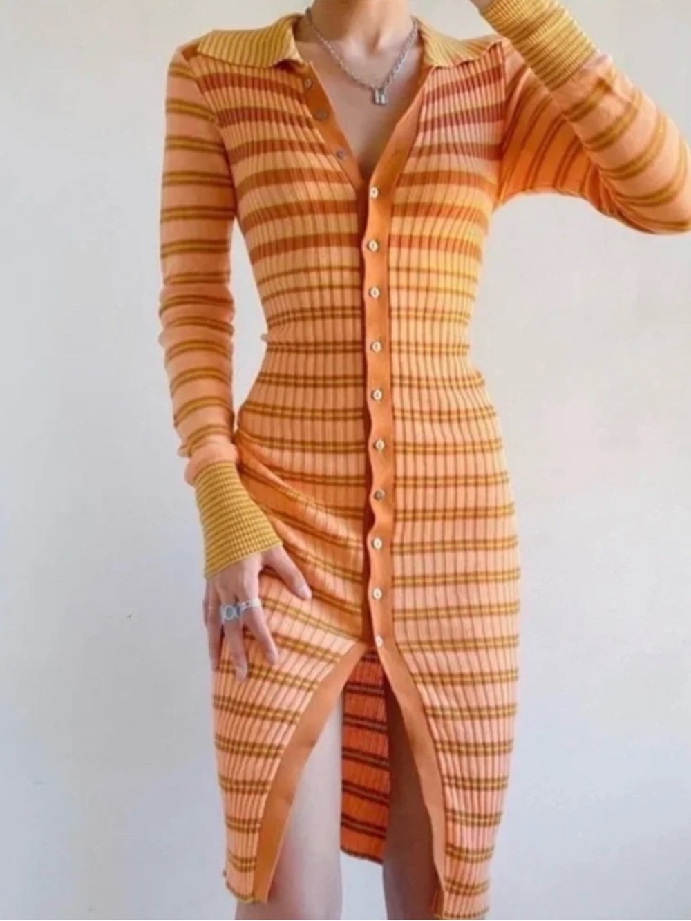 Free People Vista Cardi Orange Striped Sweater Dress
